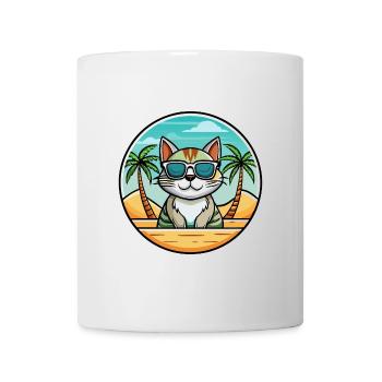 American Wirehair Cat Breed Cartoon Sunglass Beach - Mug - white - Front