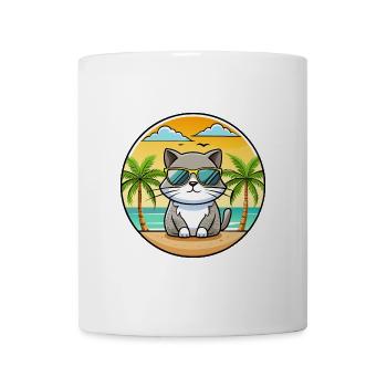 Britisch Kurzhaar Katzenrasse Cartoon Sonnenbrille Strand - Tasse - Weiß - Vorne