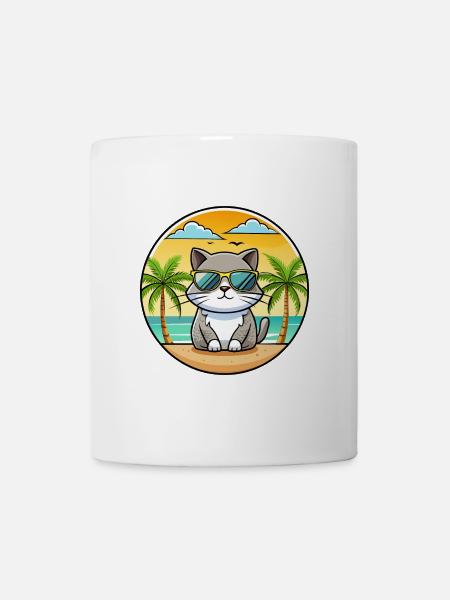 Britisch Kurzhaar Katzenrasse Cartoon Sonnenbrille Strand - Tasse - Weiß