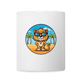 Liger Hybrid Löwe Tiger Katzenrasse Cartoon Strand - Tasse - Weiß - Vorne