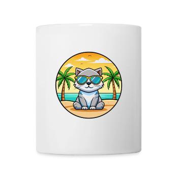 Schottische Falte Katzenrasse Cartoon Sonnenbrille Strand - Tasse - Weiß - Vorne