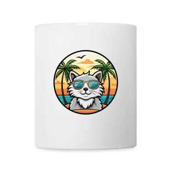 Selkirk Rex Katzenrasse Cartoon Sonnenbrille Strand - Tasse - Weiß - Vorne