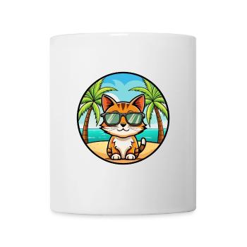 Somali Shorthair Cat Breed Cartoon Sunglass Beach - Mug blanc - blanc - Devant