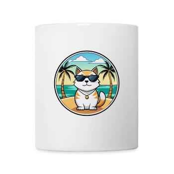 Japanische Bobtail Katzenrasse Cartoon Sonnenbrille Strand - Tasse - Weiß - Vorne