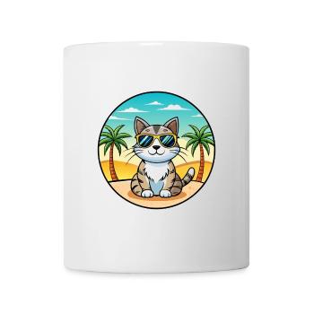 American Wirehair Cat Breed Cartoon Sunglass Beach - Mug - white - Front