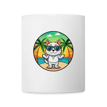 Japanische Bobtail Katzenrasse Cartoon Sonnenbrille Strand - Tasse - Weiß - Vorne