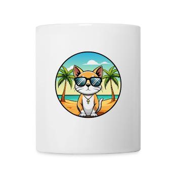 Siamese Shorthair Cat Breed Cartoon Sunglass Beach - Mug - white - Front