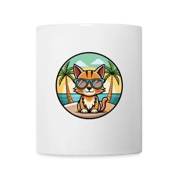 Somali Shorthair Cat Breed Cartoon Sunglass Beach - Mug blanc - blanc - Devant