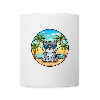 Schottische Falte Katzenrasse Cartoon Sonnenbrille Strand - Tasse - Weiß - Vorne