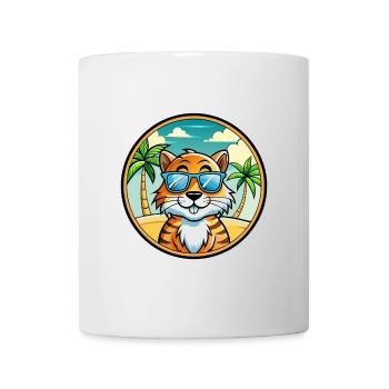 Tiger Katze Rasse Cartoon Sonnenbrille Strand - Tasse - Weiß - Vorne