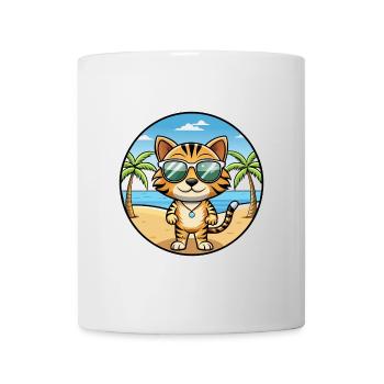 Toyger Katze Rasse Cartoon Kawaii Sonnenbrille Strand - Tasse - Weiß - Vorne