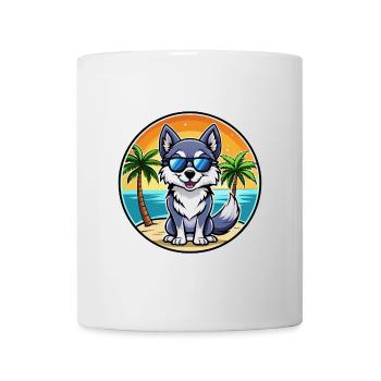 Alaskan Klee Kai Chien Race Dessin Animé Lunettes De Soleil Plage - Mug blanc - blanc - Devant