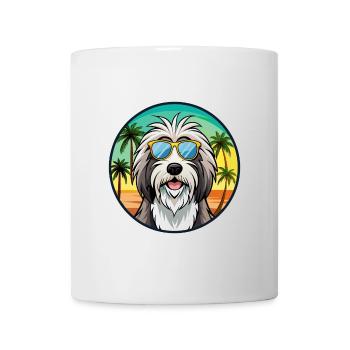 Bearded Collie Chien Race Dessin Animé Lunettes de Soleil Plage - Mug blanc - blanc - Devant