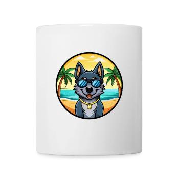 Black Norwegian Elkhound Dog Breed Cartoon Beach - Mug - white - Front