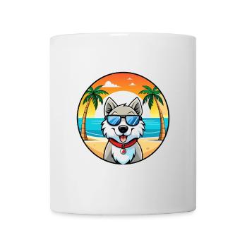 Chien Husky Labrador Canadien Race Cartoon Beach - Mug blanc - blanc - Devant