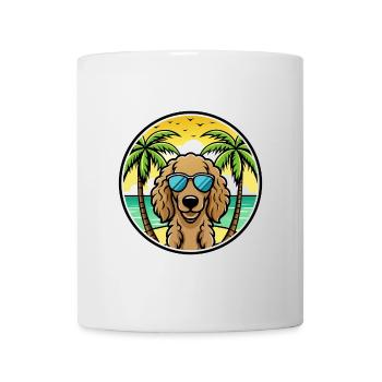 Curly Coated Retriever Dog Breed Cartoon Beach - Mug - white - Front