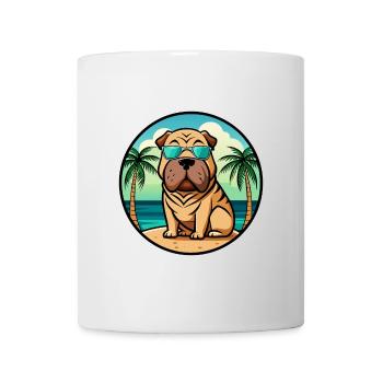 Chinois Shar Pei Chien Race Dessin Animé Lunettes De Soleil Plage - Mug blanc - blanc - Devant