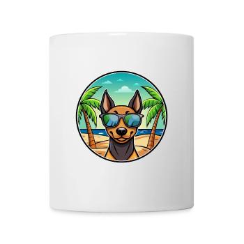 Deutscher Pinscher Hund Rasse Cartoon Sonnenbrille Strand - Tasse - Weiß - Vorne