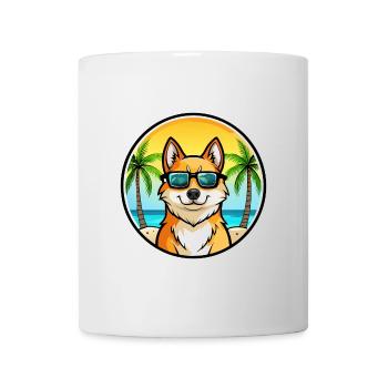 Finnischer Spitz Hund Rasse Cartoon Sonnenbrille Strand - Tasse - Weiß - Vorne