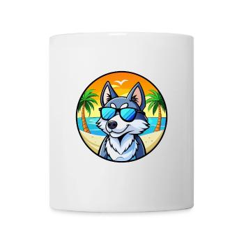 Husky Chien Race Dessin Animé Lunettes De Soleil Plage - Mug blanc - blanc - Devant