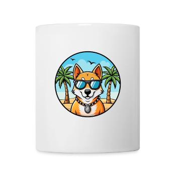 Indian Spitz Dog Breed Cartoon Sunglasses Beach - Mug - white - Front