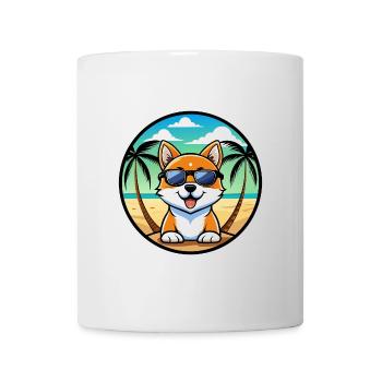 Hokkaido Dog Breed Cartoon Sunglasses Beach - Mug - white - Front