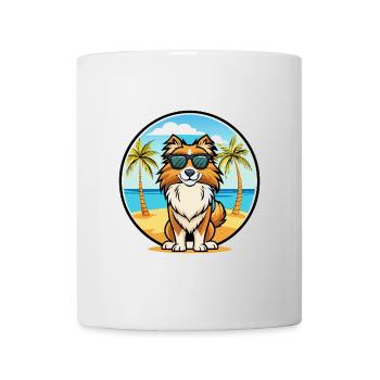 English Shepherd Dog Breed Cartoon Sunglass Beach - Mug - white - Front