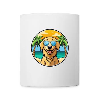 Golden Retriever Dog Breed Cartoon Sunglass Beach - Mug - white - Front