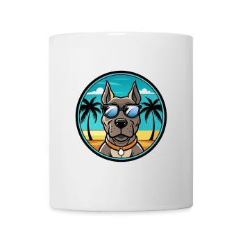 Deutsche Dogge Hunderasse Cartoon Sonnenbrille Strand - Tasse - Weiß - Vorne