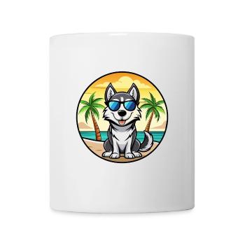 Labrador Husky Chien Race Dessin Animé Lunettes De Soleil Plage - Mug blanc - blanc - Devant