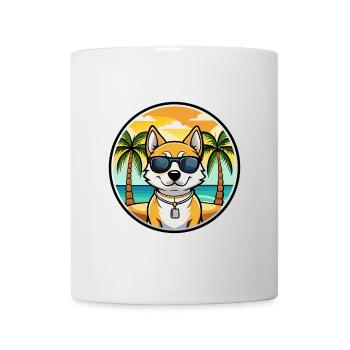 Japanese Terrier Dog Breed Cartoon Sunglass Beach - Mug - white - Front