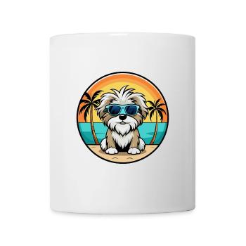 Maltese Shih Tzu Dog Breed Cartoon Sunglass Beach - Mug - white - Front