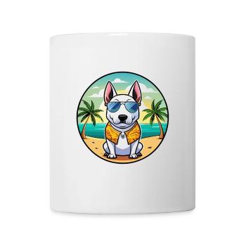Miniature Bull Terrier Dog Breed Cartoon Beach - Mug - white - Front