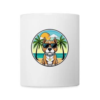 Pitbull Hund Rasse Cartoon Sonnenbrille Strand - Tasse - Weiß - Vorne