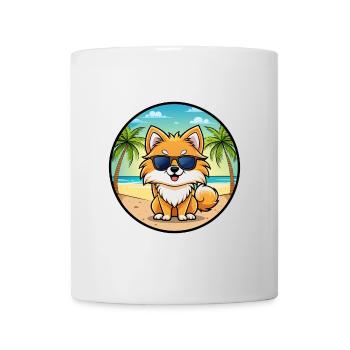 Pomeranian German Spitz Dog Breed Cartoon Beach - Mug - white - Front
