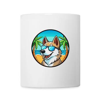 Russe Européen Laika Chien Race Dessin Animé Plage - Mug blanc - blanc - Devant