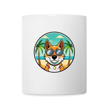 Arlequin russe Chien de race de chien dessin animé plage - Mug blanc - blanc - Devant