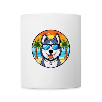 Siberian Husky Chien Race Dessin Animé Lunettes De Soleil Plage - Mug blanc - blanc - Devant