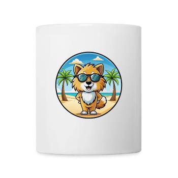 Toy German Spitz Dog Breed Cartoon Sunglass Beach - Mug - white - Front