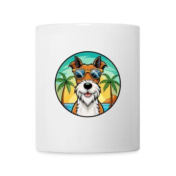 Wire Fox Terrier Dog Breed Cartoon Sunglass Beach - Mug - white - Front