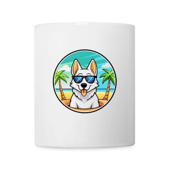 Weißer Schäferhund Hunderasse Cartoon Sonnenbrille Strand - Tasse - Weiß - Vorne