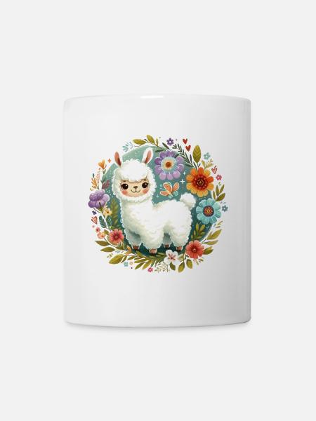 Floral avec un petit lama - Mug blanc - blanc