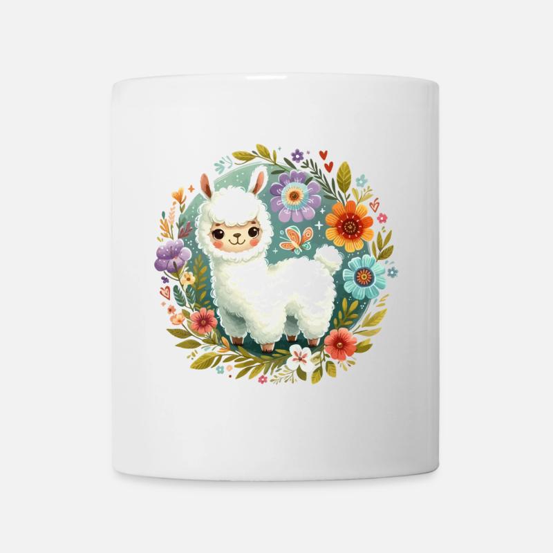 Floral avec un petit lama - Mug blanc - blanc