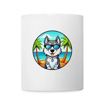 Alaskan Husky Dog Breed Cartoon Sunglasses Beach - Mug - white - Front