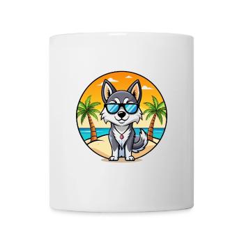 Alaskan Klee Kai Chien Race Dessin Animé Lunettes De Soleil Plage - Mug blanc - blanc - Devant