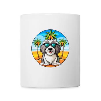 Bearded Collie Chien Race Dessin Animé Lunettes de Soleil Plage - Mug blanc - blanc - Devant