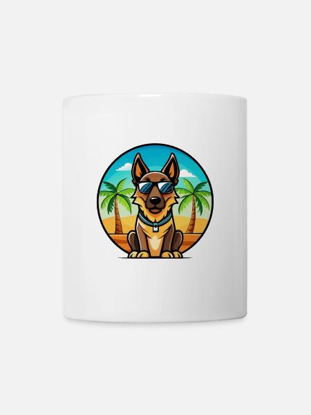 Belgian Malinois Dog Breed Cartoon Sunglass Beach - Mug - white