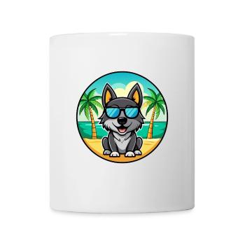 Black Norwegian Elkhound Dog Breed Cartoon Beach - Mug - white - Front
