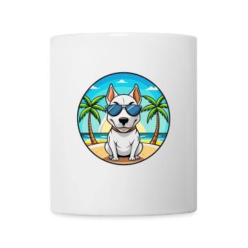 Bull Terrier Miniature Dog Breed Cartoon Beach - Mug - white - Front