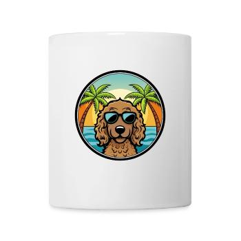 Curly Coated Retriever Dog Breed Cartoon Beach - Mug - white - Front